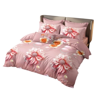 Pościel 160x200 bawełna różowa w kwiaty PK780 z PRZEŚCIERADŁEM